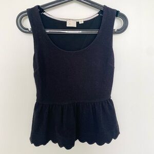 Anthropologie Black Scalloped Cut-out Peplum Tank